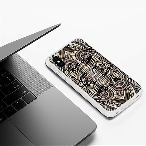 Чехол iPhone XS Max матовый Калейдоскоп Абстракция в стиле дудл Коричневый, бе / 3D-Белый – фото 3