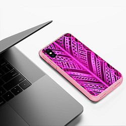 Чехол iPhone XS Max матовый Неоновая абстракция Розовый светящийся узор на тем, цвет: 3D-баблгам — фото 2