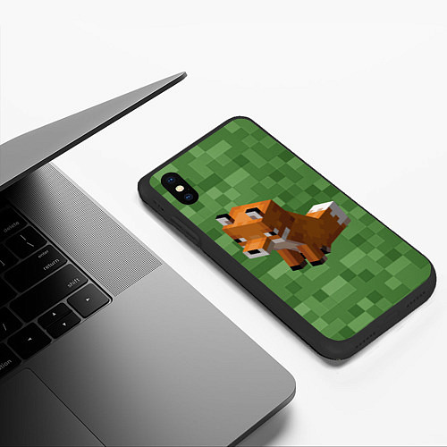 Чехол iPhone XS Max матовый Лиса из Minecraft / 3D-Черный – фото 3