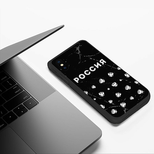 Чехол iPhone XS Max матовый РОССИЯ - ГЕРБ - Гранж / 3D-Черный – фото 3
