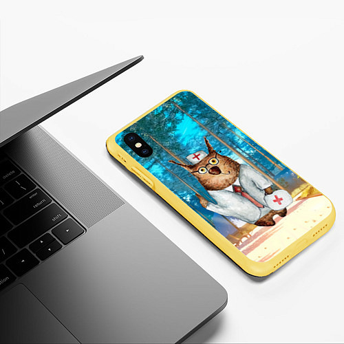 Чехол iPhone XS Max матовый Врач - сова / 3D-Желтый – фото 3