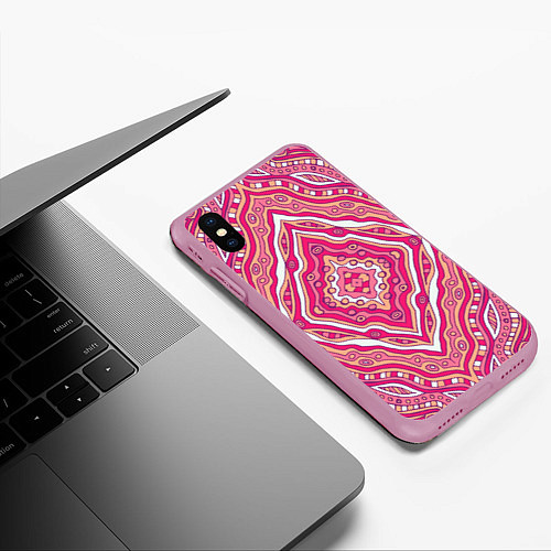 Чехол iPhone XS Max матовый Абстракция Узор розового цвета / 3D-Розовый – фото 3