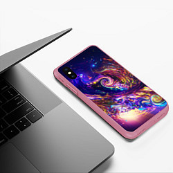 Чехол iPhone XS Max матовый Neon space pattern 3022, цвет: 3D-малиновый — фото 2