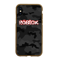 Чехол iPhone XS Max матовый Roblox Камуфляж Тёмные Воды, цвет: 3D-коричневый