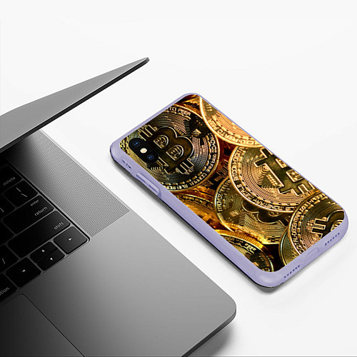 Чехол iPhone XS Max матовый Биткойны / 3D-Светло-сиреневый – фото 3