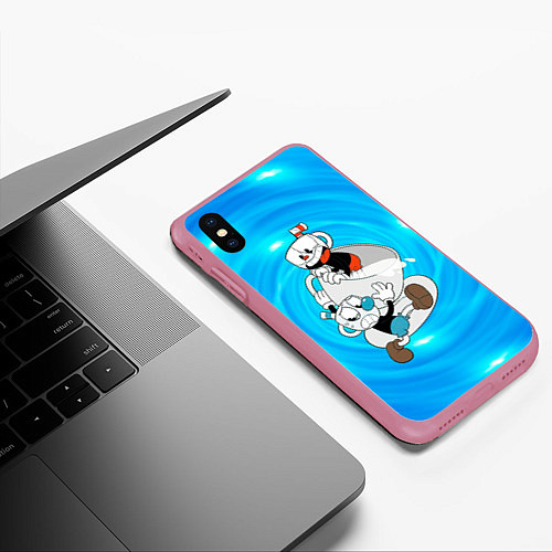 Чехол iPhone XS Max матовый Две чашечки Cupheadг / 3D-Малиновый – фото 3