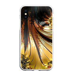 Чехол iPhone XS Max матовый Черный с золотым фрактал Абстракция, цвет: 3D-белый