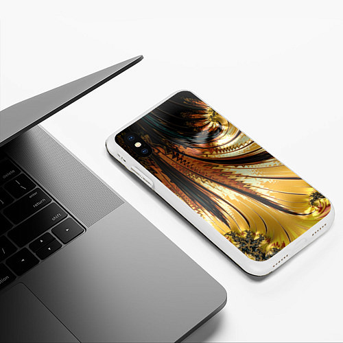Чехол iPhone XS Max матовый Черный с золотым фрактал Абстракция / 3D-Белый – фото 3