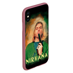 Чехол iPhone XS Max матовый Nirvana - Kurt Cobain with a gun, цвет: 3D-малиновый — фото 2