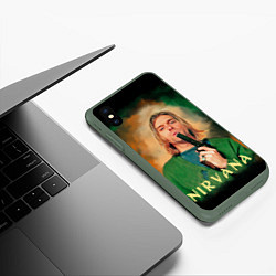Чехол iPhone XS Max матовый Nirvana - Kurt Cobain with a gun, цвет: 3D-темно-зеленый — фото 2