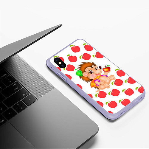 Чехол iPhone XS Max матовый Веселый Ежик с Яблоком / 3D-Светло-сиреневый – фото 3