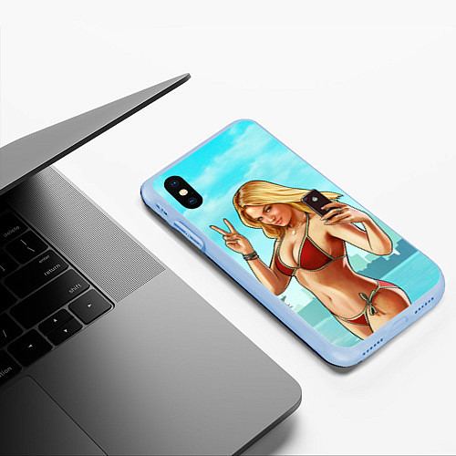 Чехол iPhone XS Max матовый GTA Beach girl / 3D-Голубой – фото 3