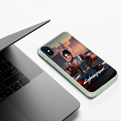 Чехол iPhone XS Max матовый Panam Cyberpunk2077 / 3D-Салатовый – фото 3