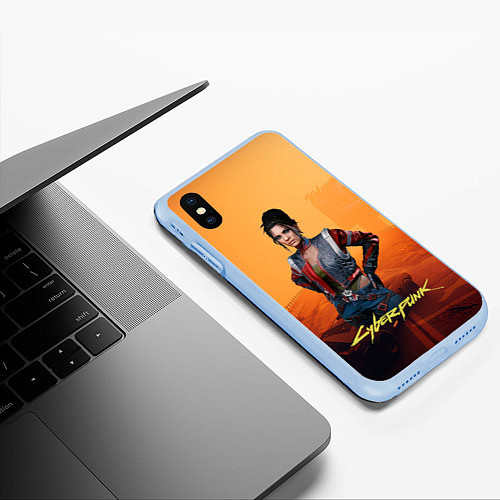 Чехол iPhone XS Max матовый Панам пустоши Cyberpunk2077 / 3D-Голубой – фото 3