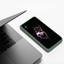 Чехол iPhone XS Max матовый Котенок в космосе - звезды неон, цвет: 3D-темно-зеленый — фото 2