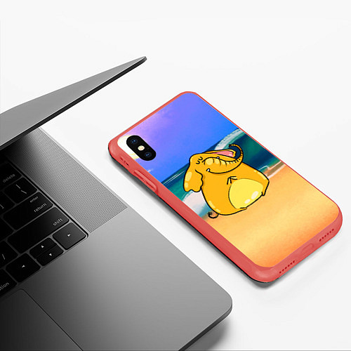 Чехол iPhone XS Max матовый Желтый слон / 3D-Красный – фото 3