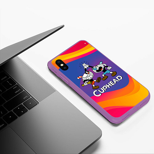 Чехол iPhone XS Max матовый Веселые чашечки - Cuphead / 3D-Фиолетовый – фото 3