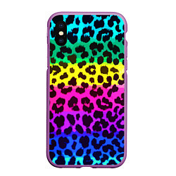 Чехол iPhone XS Max матовый Leopard Pattern Neon, цвет: 3D-фиолетовый