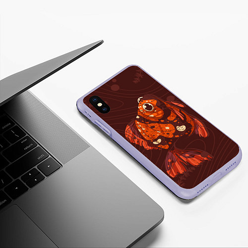 Чехол iPhone XS Max матовый Золотая рыбка на фоне волн / 3D-Светло-сиреневый – фото 3