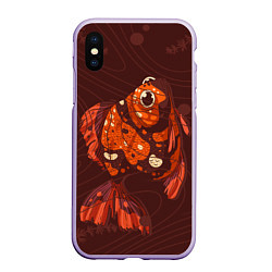 Чехол iPhone XS Max матовый Золотая рыбка на фоне волн, цвет: 3D-светло-сиреневый