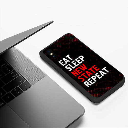 Чехол iPhone XS Max матовый Eat Sleep New State Repeat - Потертости / 3D-Черный – фото 3