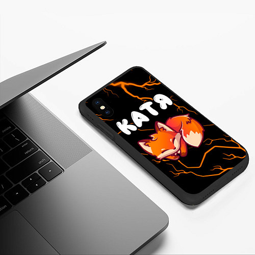 Чехол iPhone XS Max матовый Катя - ЛИСИЧКА - Молнии / 3D-Черный – фото 3