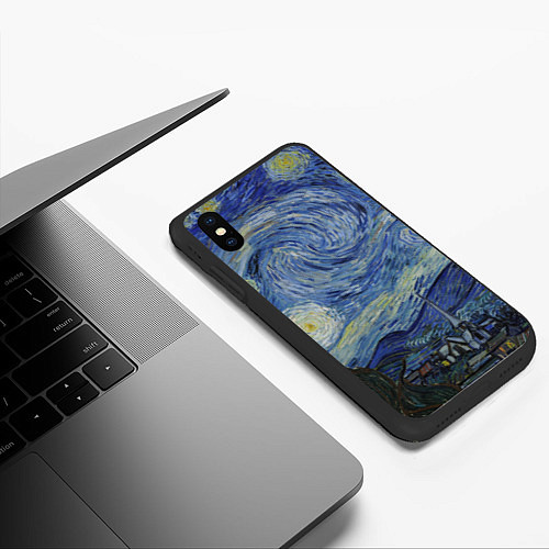 Чехол iPhone XS Max матовый Звездная ночь Ван Гога / 3D-Черный – фото 3