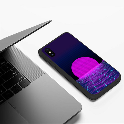 Чехол iPhone XS Max матовый Закат розового солнца Vaporwave Психоделика / 3D-Черный – фото 3