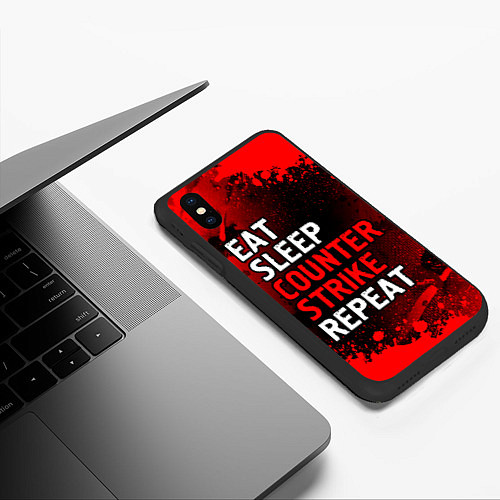 Чехол iPhone XS Max матовый Eat Sleep Counter Strike Repeat Брызги / 3D-Черный – фото 3