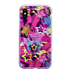 Чехол iPhone XS Max матовый Star Colorful Pattern Fashion Neon, цвет: 3D-сиреневый