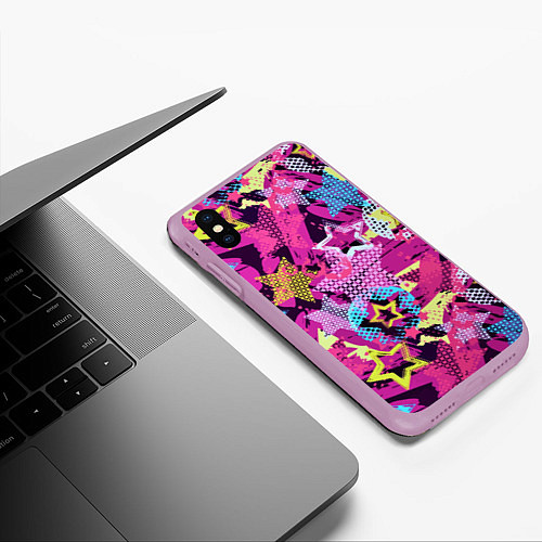 Чехол iPhone XS Max матовый Star Colorful Pattern Fashion Neon / 3D-Сиреневый – фото 3