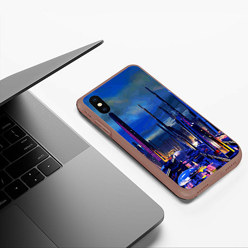 Чехол iPhone XS Max матовый Город будущего Неон / 3D-Коричневый – фото 3