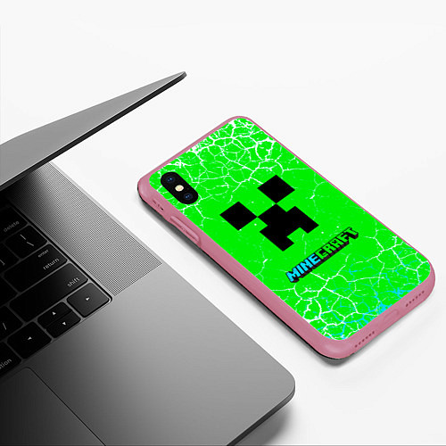 Чехол iPhone XS Max матовый Minecraft зеленый фон / 3D-Малиновый – фото 3