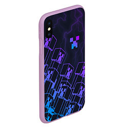 Чехол iPhone XS Max матовый Minecraft CREEPER NEON, цвет: 3D-сиреневый — фото 2