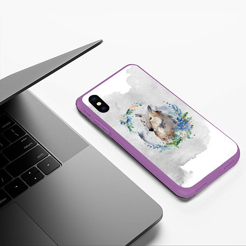 Чехол iPhone XS Max матовый Волк в венке / 3D-Фиолетовый – фото 3