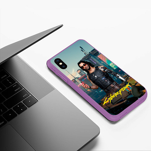 Чехол iPhone XS Max матовый Vi Cyberpunk2077 / 3D-Фиолетовый – фото 3