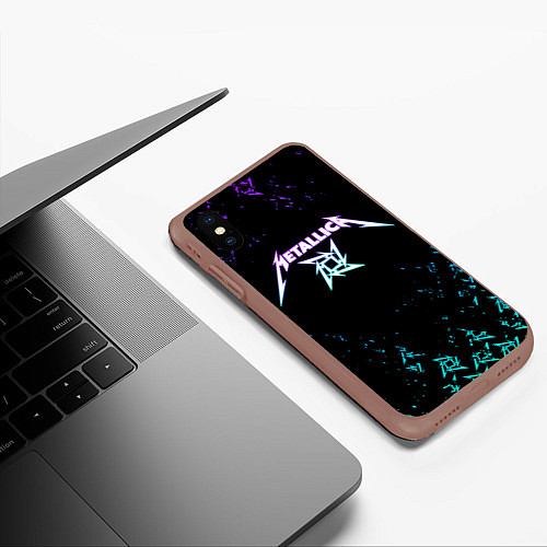 Чехол iPhone XS Max матовый Metallica металлика neon / 3D-Коричневый – фото 3