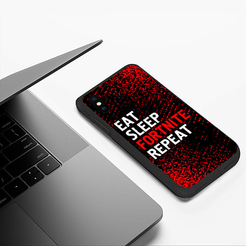 Чехол iPhone XS Max матовый Eat Sleep Fortnite Repeat Арт / 3D-Черный – фото 3