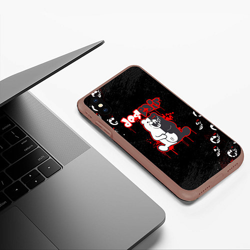 Чехол iPhone XS Max матовый Monokuma Паттерн / 3D-Коричневый – фото 3