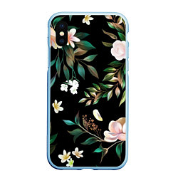 Чехол iPhone XS Max матовый Цветы Полуночный Сад, цвет: 3D-голубой