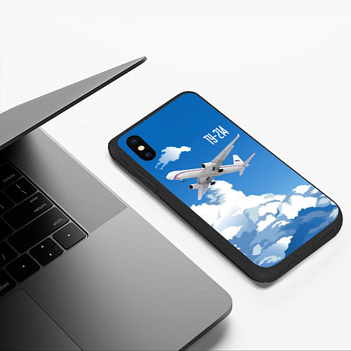 Чехол iPhone XS Max матовый Самолет Ту-214 / 3D-Черный – фото 3