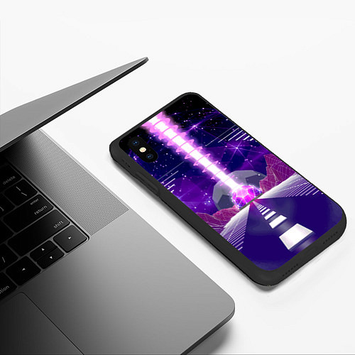 Чехол iPhone XS Max матовый Vaporwave Neon Space / 3D-Черный – фото 3