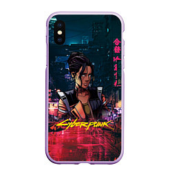 Чехол iPhone XS Max матовый Панам Cyberpunk2077, цвет: 3D-сиреневый