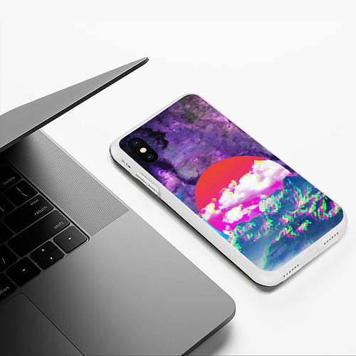 Чехол iPhone XS Max матовый Закат красного солнца Импрессионизм Горы Neon / 3D-Белый – фото 3