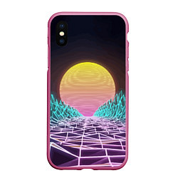 Чехол iPhone XS Max матовый Vaporwave Закат солнца в горах Neon, цвет: 3D-малиновый