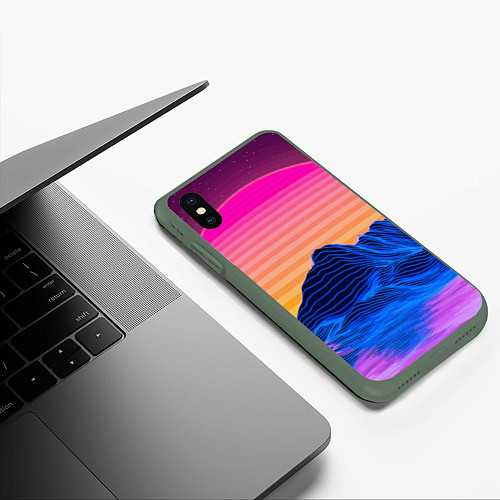 Чехол iPhone XS Max матовый Vaporwave Mountains Психоделика Неон / 3D-Темно-зеленый – фото 3