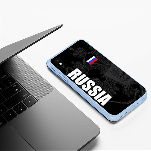 Чехол iPhone XS Max матовый RUSSIA - BLACK EDITION / 3D-Голубой – фото 3