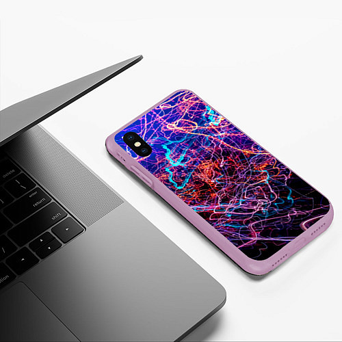 Чехол iPhone XS Max матовый Красочный неоновый паттерн Импрессионизм / 3D-Сиреневый – фото 3