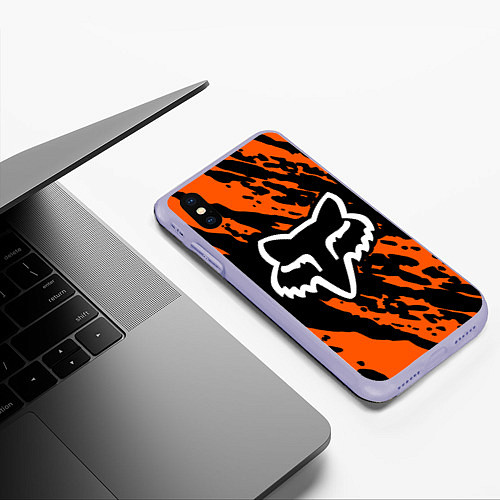 Чехол iPhone XS Max матовый FOX MOTOCROSS ORANGE / 3D-Светло-сиреневый – фото 3