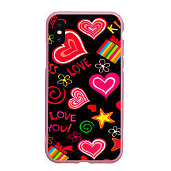 Чехол iPhone XS Max матовый Я ЛЮБЛЮ ТЕБЯ РОДНАЯ!, цвет: 3D-розовый